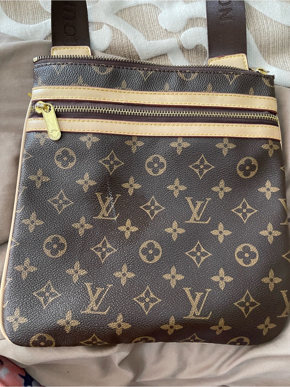Louis Vuitton Monogram Brown Messenger Crossbody with Tan Trim
